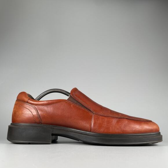 ECCO Helsinki Mens 10-10.5 Brown Leather Apron Toe Slip-On Casual Slip On Loafer